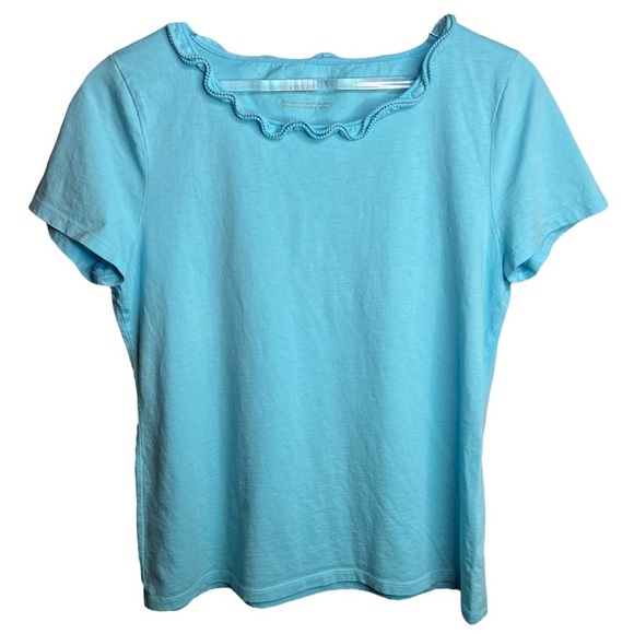 Talbots Blue Scalloped Prima Cotten Top - Picture 1 of 7